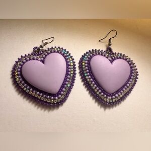 Purple Heart Native American beaded earrings